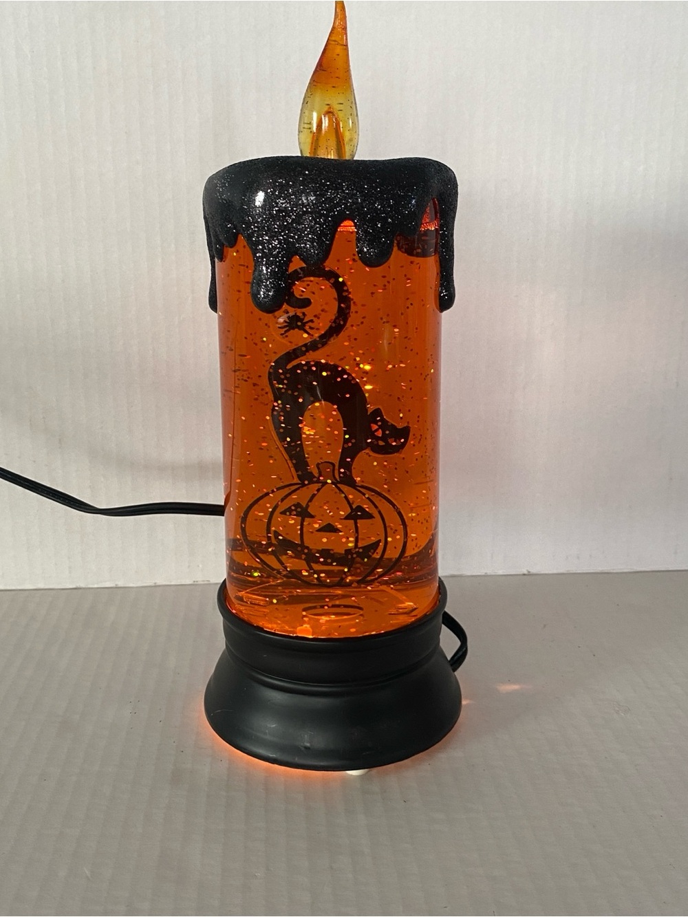 Halloween black cat Water globe Candle LED Light/ lamp with Glitter orange&black